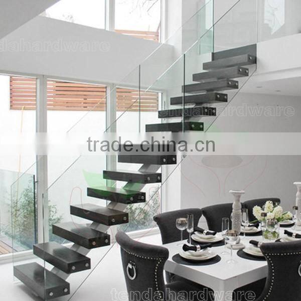 Australia standard internal structure support straight Stairs with timber stairs glass balustrade