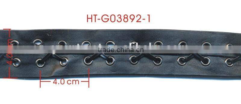 7MM Gunmetal Metal Grommet Cross Black Leather Tide Up Trimming
