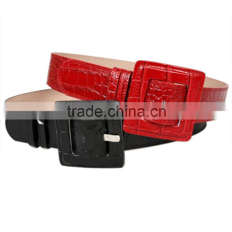 Fashion Black&Red Croc Leather Wide Woman Dress Belt