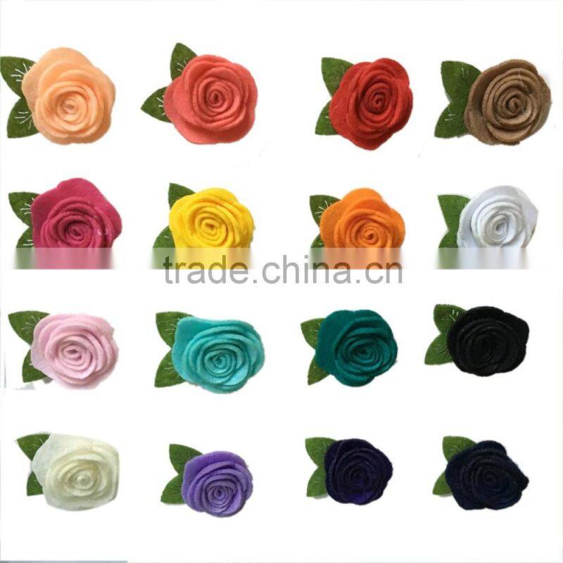 Wool Felt Flower with Leaves Felt Hair Flowers Handmade DIY accessories