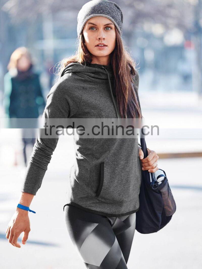 Wholesale Women's Hoodie Sweatshirts High-cut Neck Kangaroo Pocket Hoody for Female Custom