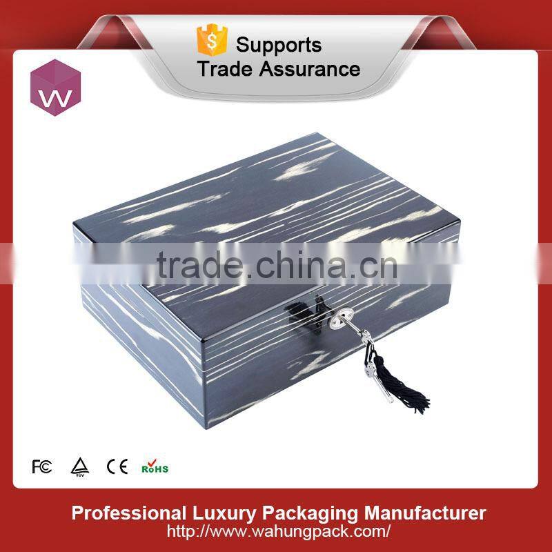 High Light Blue Lacquer Wooden Jewelry Box With Black Velvet