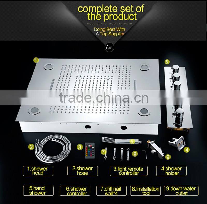 luxury shower system embeded ceiling multifunctional shower mixer bath set with rainfall,waterfall,mist spray,curtain