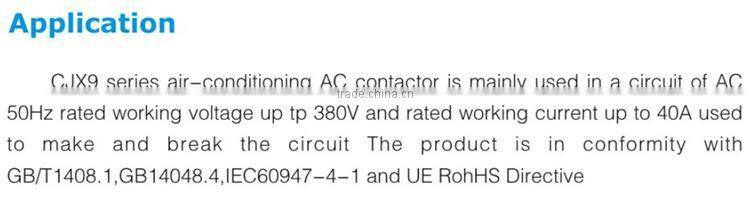2015 China wholesale CJX9 50Hz 60Hz 24V 60A air conditional ac contactor