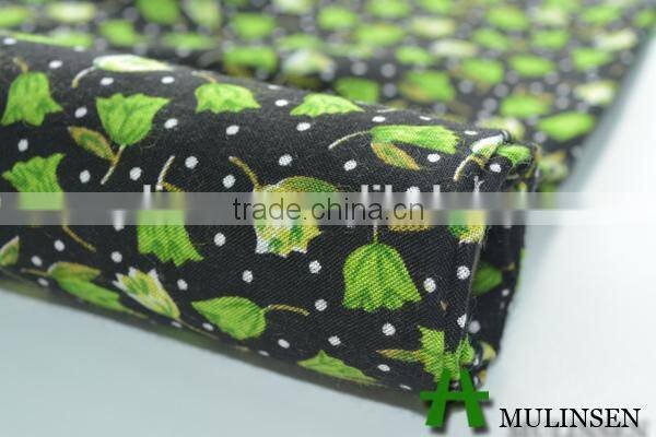 Fresh green flowers pattern 100% printed spun rayon fabric for dresses