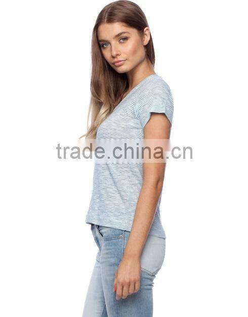 Ladies Fine Scoop neckline Stripe T shirt