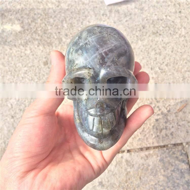 Natural Labradorite Skull Crystal Stone Angel Wings Ornaments