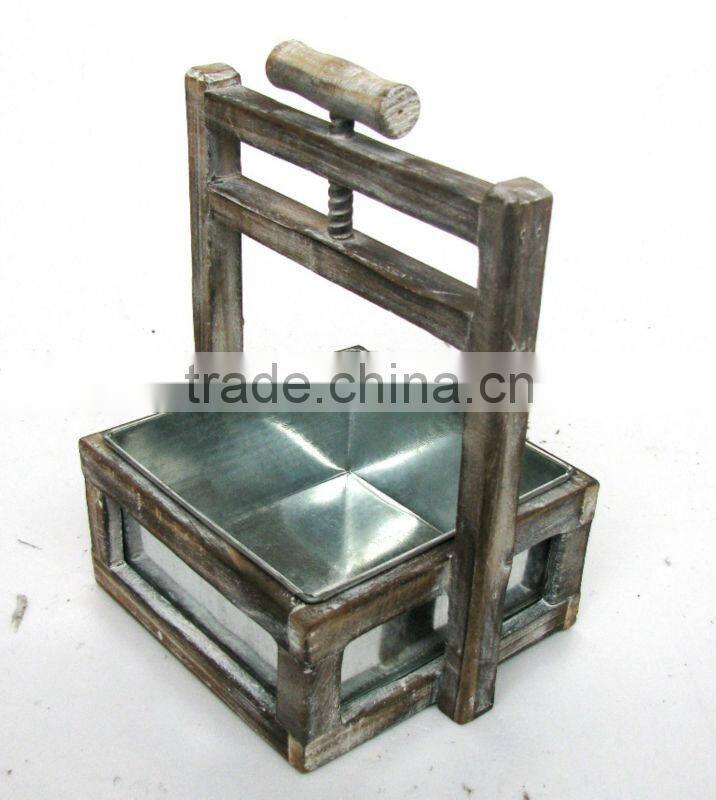 Antique Wooden Flowerpot with Handle