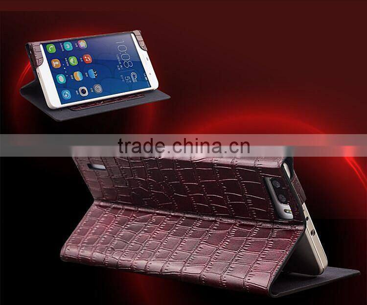 OEM manufacture crocodile pattern leather flip cover case for Huawei honor p6