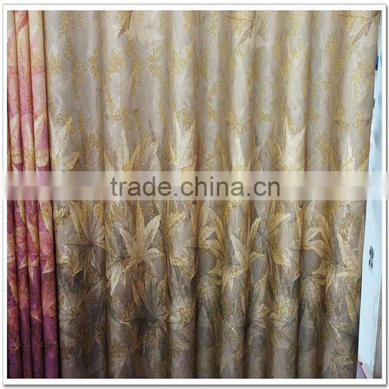 Concise Leaves Design Yarn Dye Printed Jacquard Gold Thread 100% Polyester Curtain Fabric