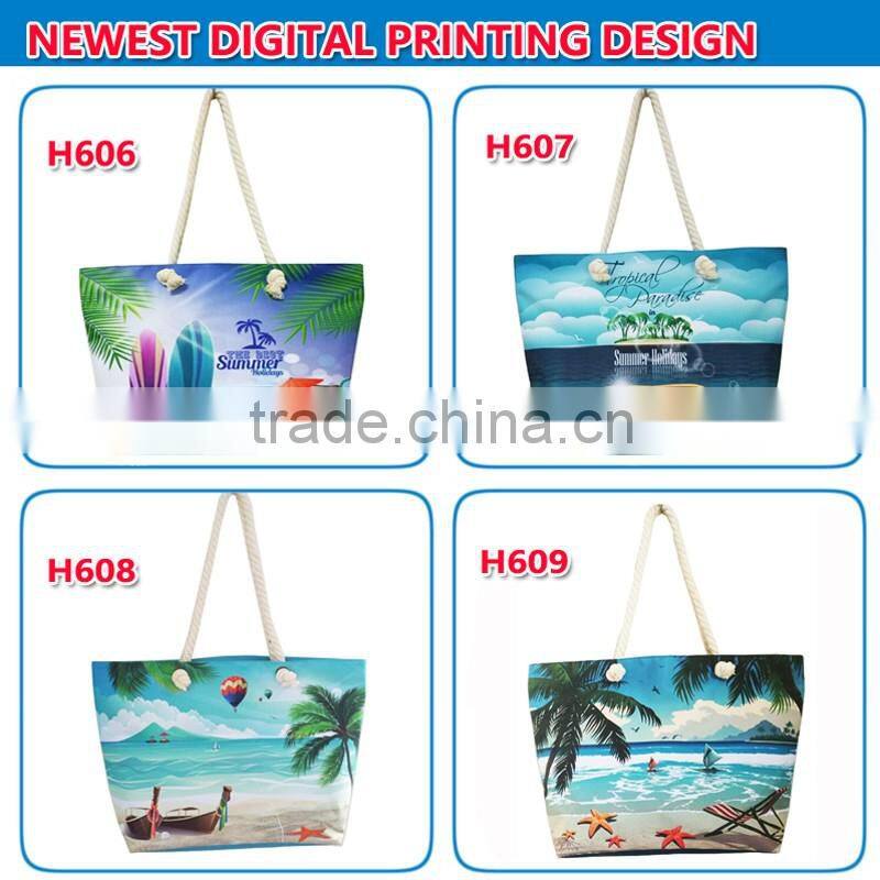 Newest collection 2016 fashion lady bag custom digital printing women's summer beach bag handbag tote bag