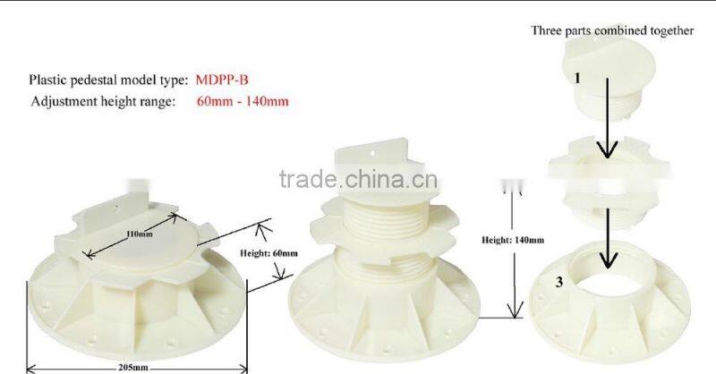 adjustable plastic pedestal deck support for decking/tiles