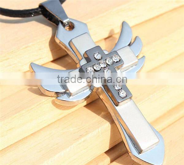MYLOVE stainless steel necklace cross necklace with leather ML1015