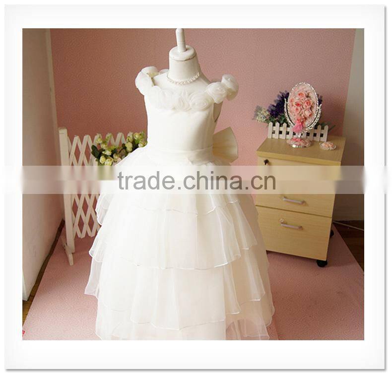 Fancy White Layered A-Line Scalloped Sleeveless Customized Vestidos Girl Dress for Wedding FG004 flower-girl-dress-patterns