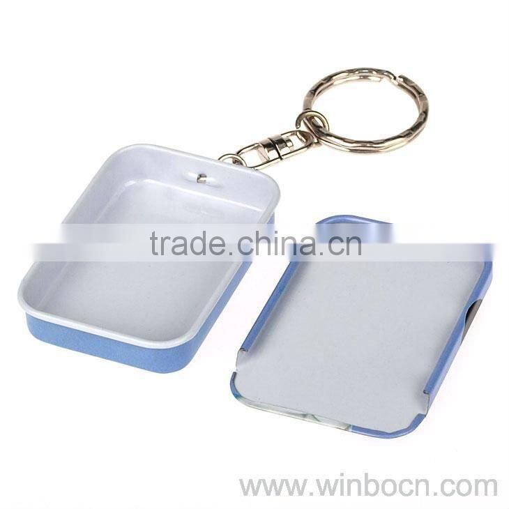 Rectangle tinplate kids key chain ring caroon tin box