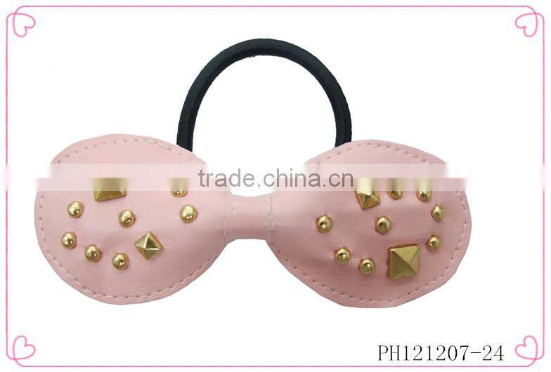 Leather elastic hair band,pink elastic hair band for girls,thick hair elastic band