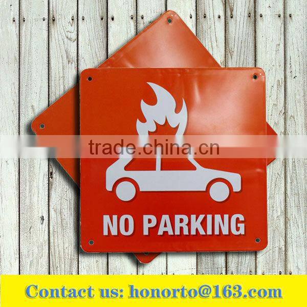 folding no parking warn tin sign