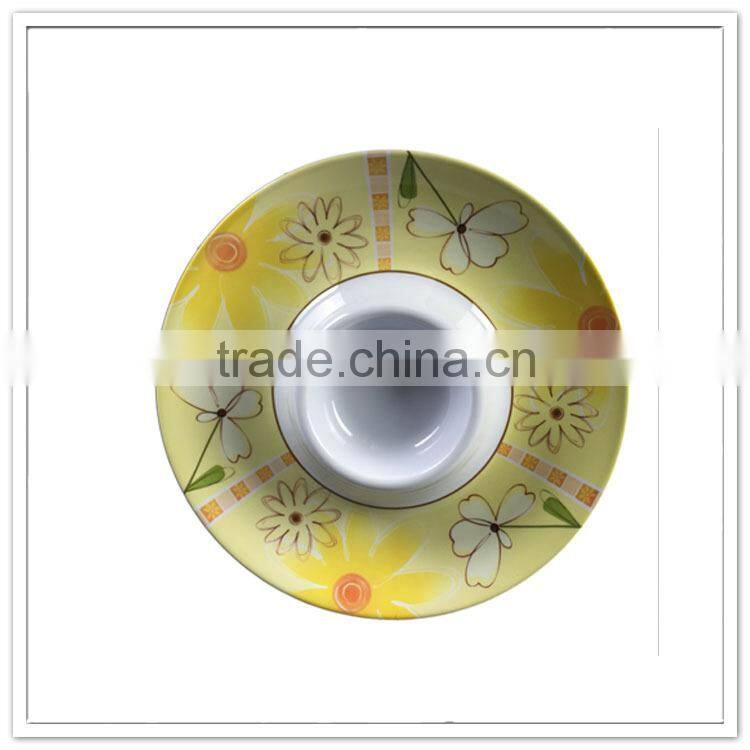 Environment family use chip and dip, full flower printed round melamine food serving plate