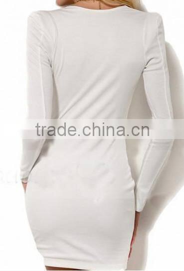 White Plain Ruffle Cross Collar Knit Dress new ladies dress