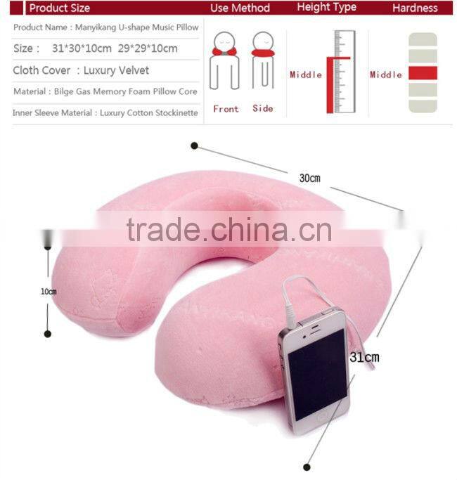 wholesale anti mite memory foam built-in speaker u shape pillow