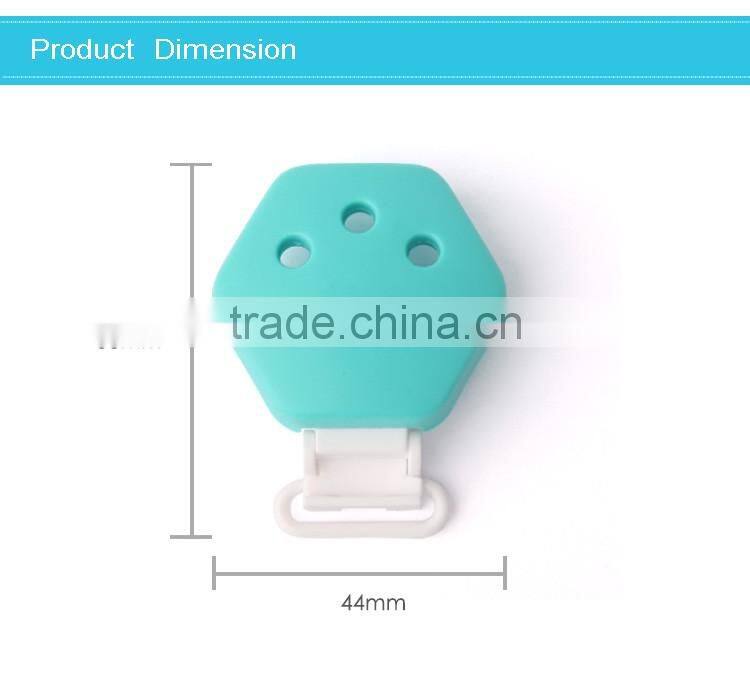 New design colorful hexagon baby pacifier chain clamp silicone gel