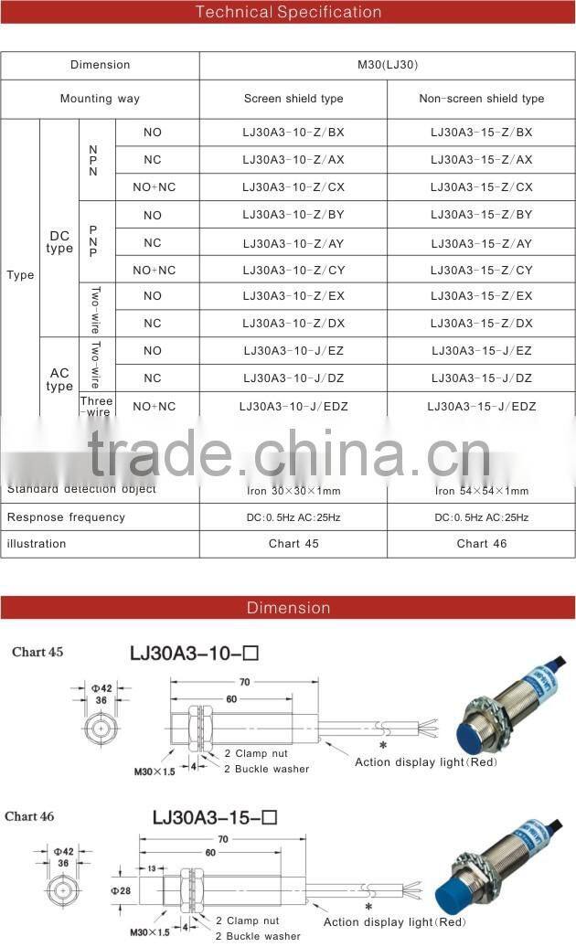 LJ30(M30 ) YUMO two mounting way Capacitive Proximity switch sensor inductance switch