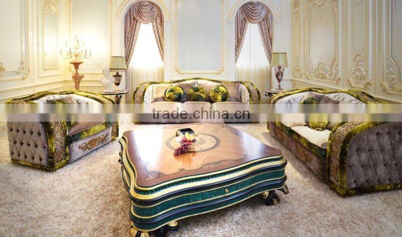 Antique Rococo Peacock Green Living Room Glass Display Cabinet/ Latest Design Decorative Wooden 4-Door Wine Cabinet