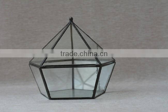 Wholesale geometric glass greenhouse keepsake flower Box jewelry box