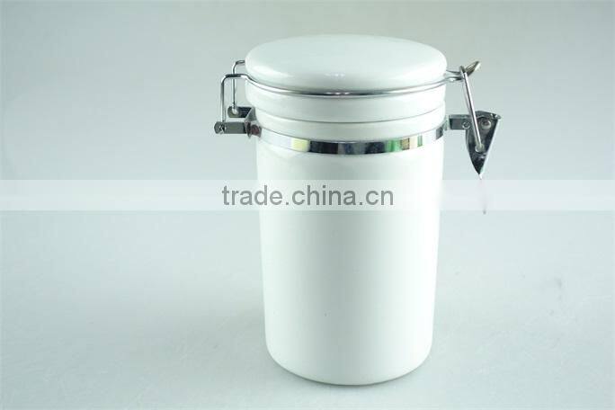 Tea sugar and coffee canister, white kitchen canister storage with matel lid