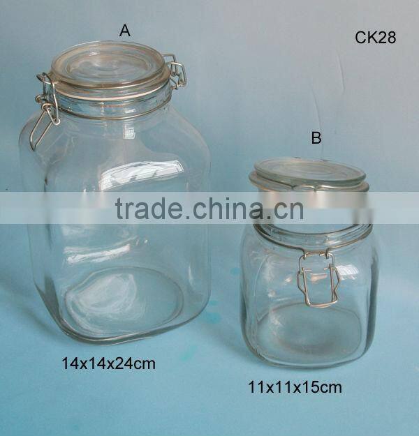wholesale clear square clip glass jar with glass lid