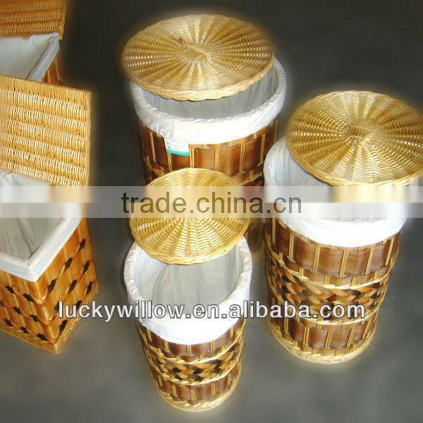 wood&wicker multifunctional basket with lid for big hotel