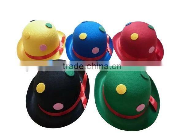 2017 new fashion products wool felt bowler top cap clown hat wholesale with red ribbon for show party supplies made in china