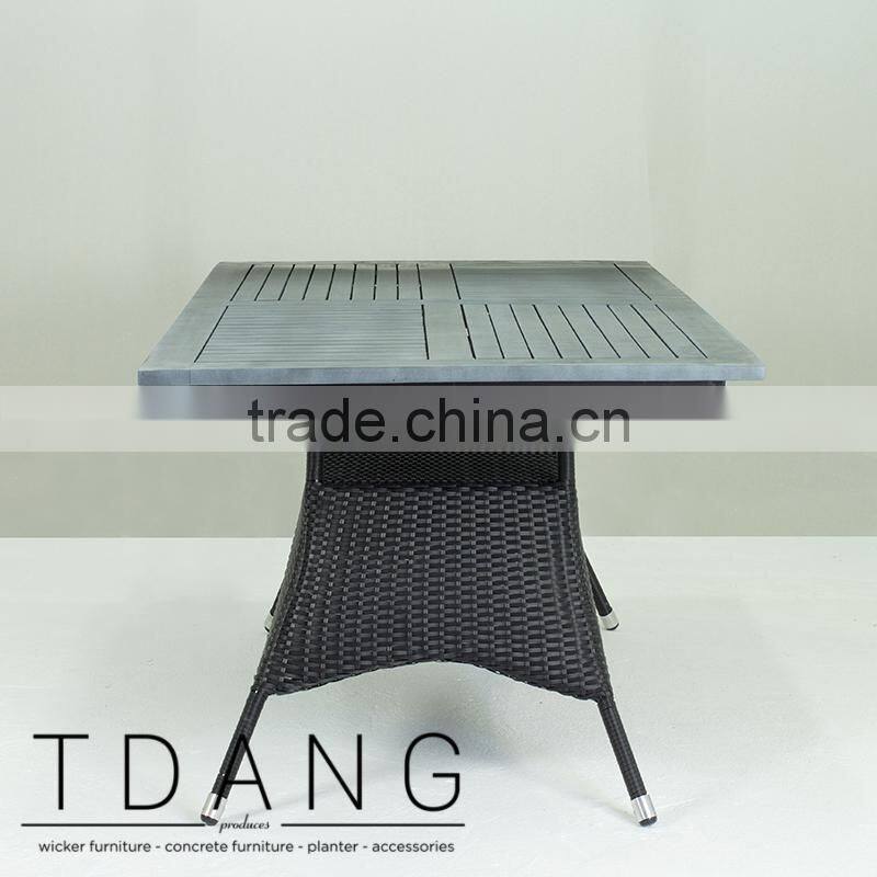 Pasadena Outdoor Wicker Dining Table with Wooden Top - Black K-D Dining Wicker Table