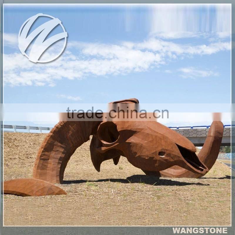 Contemporary large public art corten steel bull head sculpture