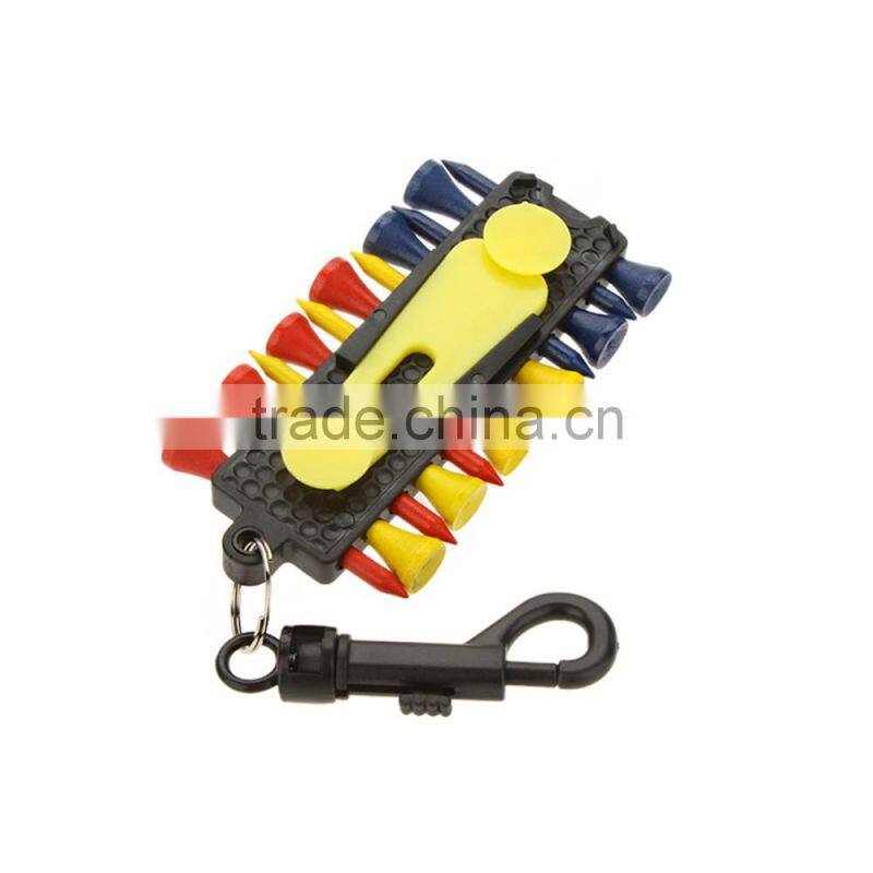 16 in 1 Golf Accessories 12 Plastic Golf Tees Holder + Pencil + Pitchfork + Golf Ball Marker with Keychain Set