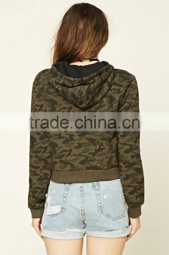 Sexy Wholesale Hoodie Sweatshirt Fleece Knit Crop Top Long Sleeve Camo Print Hoodie For Women Fashion Wear 5xl