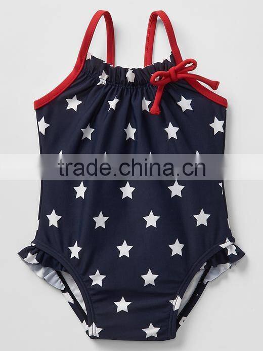 Baby Starry Ruffle-trim Grils Flutter One-piece Swimsuit & Kids swimwear 2016 HSS5041