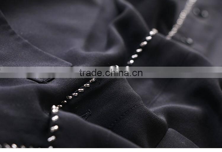 SZXX Tops Fashion Womens Lady Black Wide Collar Casual Blouse