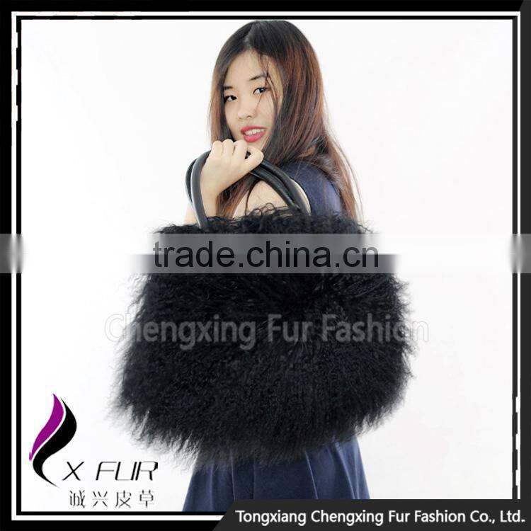 CX-H-24D Wholesale Hand Bags Real Tibetan Lamb Fur Ladies Handbag Tote Bag