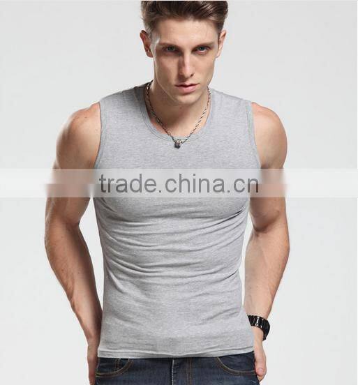 2016 men's wide shoulder 100% cotton vest sleeveless fitness elastic tank top male vest factory sale