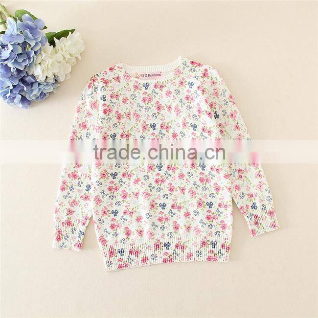 Princess warm fashion pullovers weave knitting pattern round neck cute flower print girls kid sweater