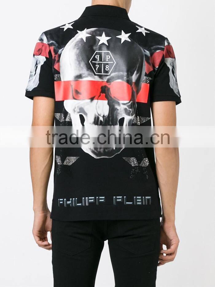 Mens skull 3D printed polo shirts customized logo in modern design