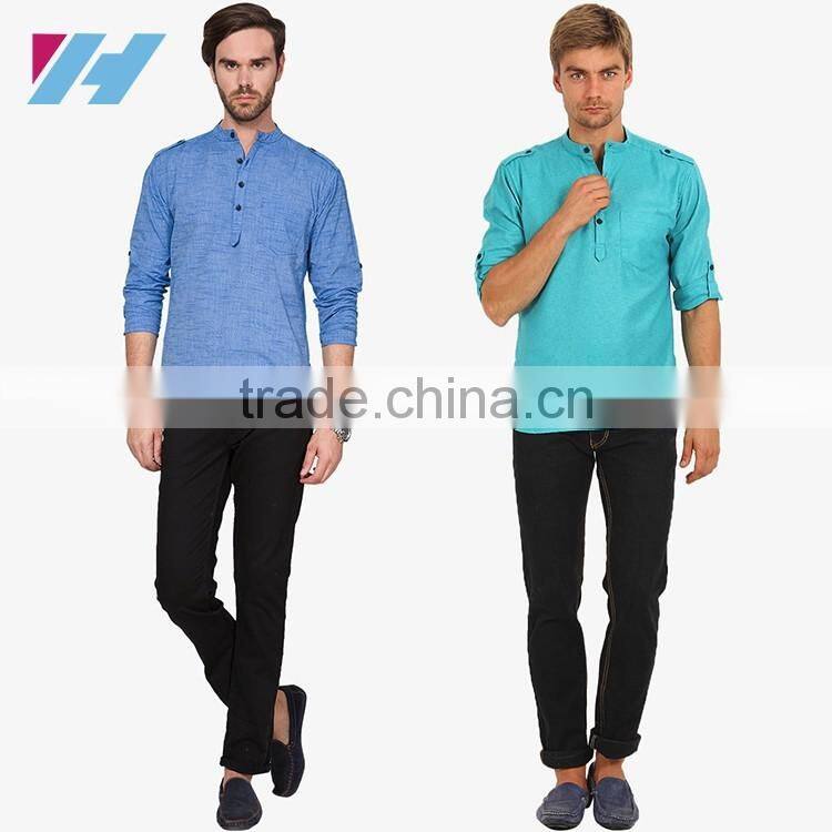 Men's Clothing Long Sleeve Blue Striped Kurta