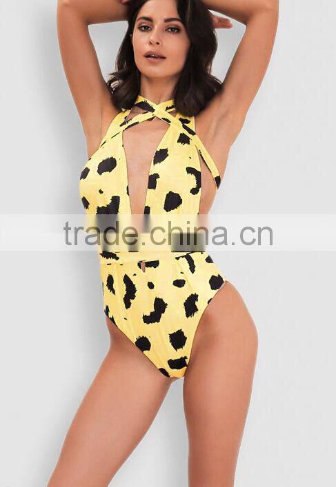 Runwaylover 060 Europe Style 2017 Ladies Fashion Halter Printed Bodysuits