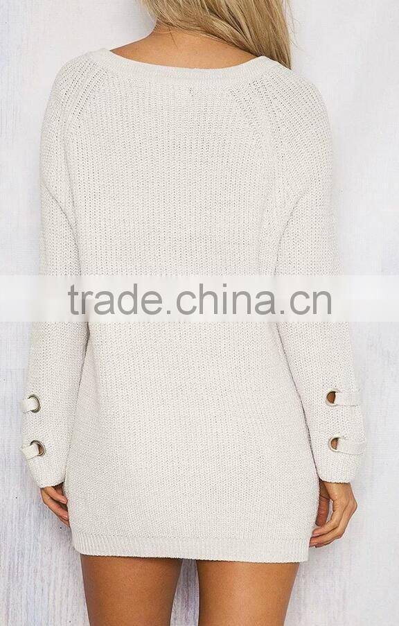 EY0850S 2016 Autumn Women Long Sleeve V-neck Loose Stitching Pullover Sweaters