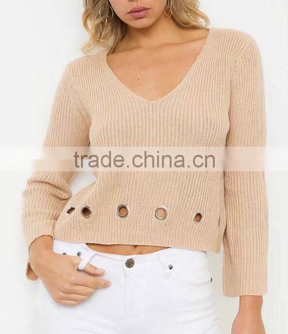 Runwaylover 136 2017 Ladies Sexy Deep V-Neck Knitted Hollow Out T-Shirt