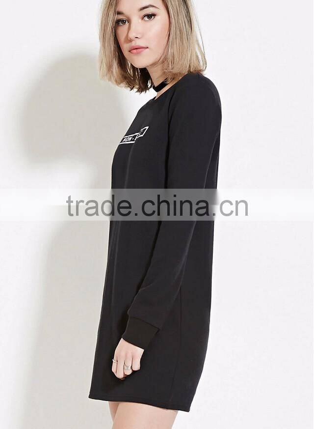 China wholesale long sleeves crewneck sweatshirt fashion longline graphic sweatshirt women 2016