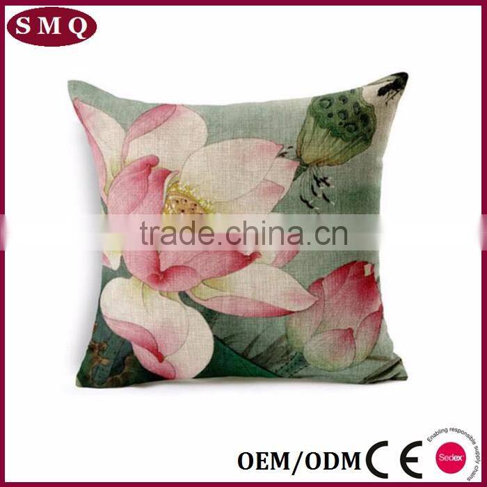 Chinese lotus oriental style fancy linen seat cushion covers