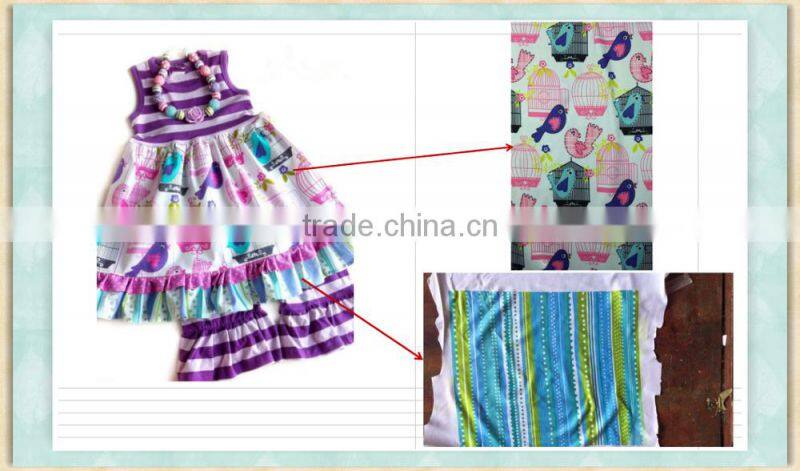 Wholesale zentai girls suit clothing sleeveless birds print ruffle outfit branded stocklot garments girls clothes new style