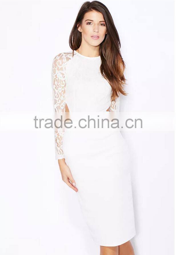 High quality wholesale China factory trendy style long sleeve summer lace midi dress